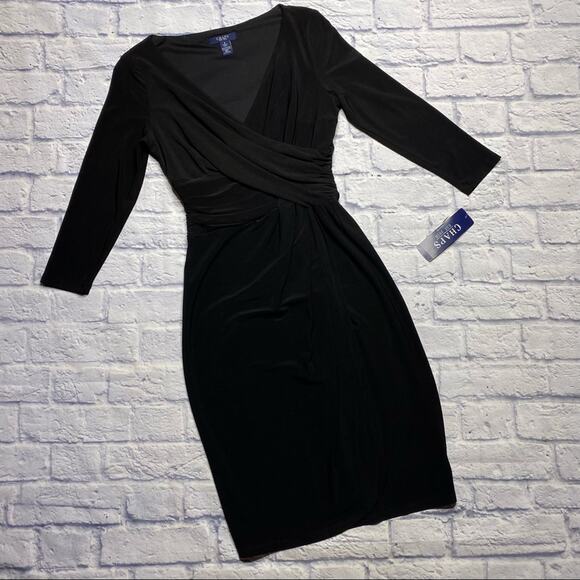 NEW Chaps Drape Front Black Dress - Picture 1 of 8